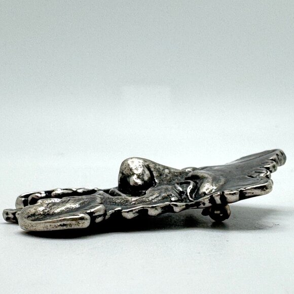 Vintage 1989 Carruth Pewter Smiling Green Man Brooch Pin Nature Garden Design - Picture 5 of 6